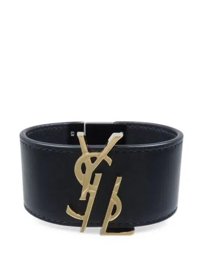 Pre-owned Saint Laurent Opyum Leather Bracelet In Black