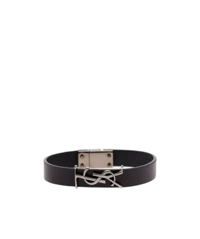 Saint Laurent Opyum Leather Bracelet In Black