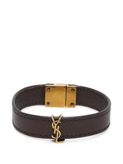 Pre-owned Saint Laurent Opyum Leather Bracelet In Brown