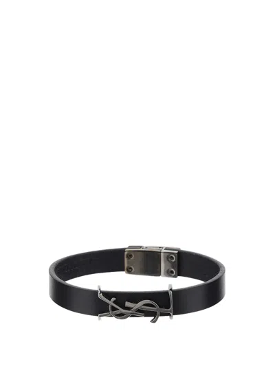 Saint Laurent Opyum Logo Plaque Bracelet In Nero