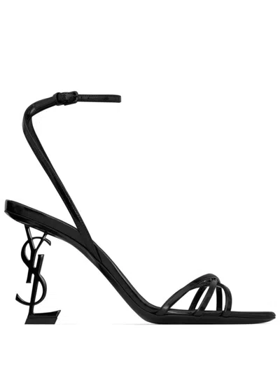 Saint Laurent Opyum Leather Heel Sandals In Black
