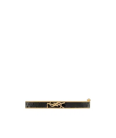 Saint Laurent Opyum Logo Plaque Bracelet In Black