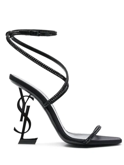 Saint Laurent Opyum Ysl Strass Ankle-strap Sandals In Black