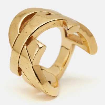 Pre-owned Saint Laurent Opyum Monogram Gold Tone Ring Size 52