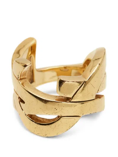 Pre-owned Saint Laurent Opyum Monogram Ring In Gold