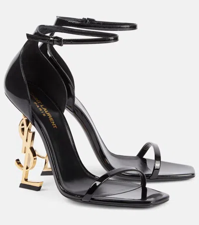 Saint Laurent Opyum Patent Leather Sandals In Black