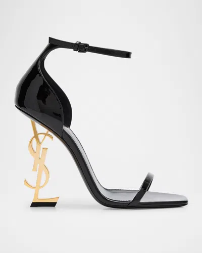 SAINT LAURENT OPYUM PATENT YSL ANKLE-STRAP SANDALS