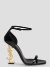Saint Laurent Opyum Patent Leather Sandals With Structured Heel Featuring Metal Ysl Initials And Adj