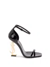 Saint Laurent Opyum 110 Logo Patent Leather Sandals In Black