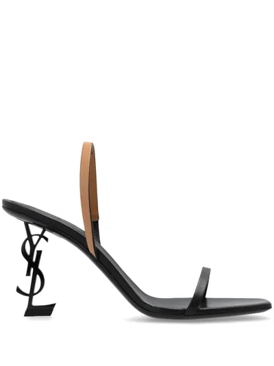 Saint Laurent Opyum Slingback Sandals In Smooth Leather In Black