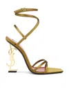 Saint Laurent Opyum Ysl Logo-heel Wrap-ankle Sandals With Golden Hardware In Cuba Gold
