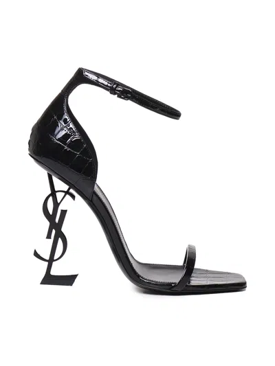 Saint Laurent Opyum 110 Leather Heeled Sandals In Nero