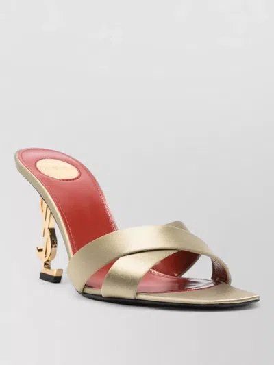 Saint Laurent Opyum Satin Sandals Open Square Toe Cross In Blue