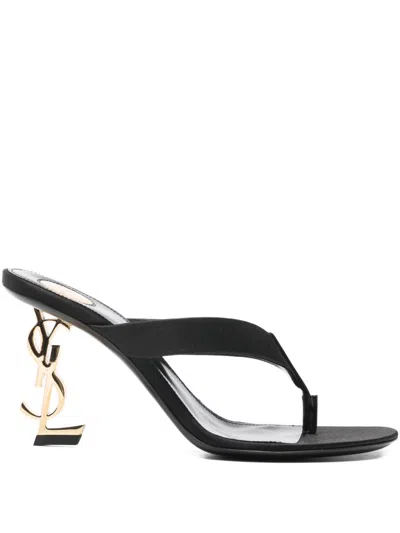 Saint Laurent Opyum Satin Thong Sandals In Black