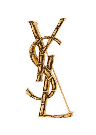 Saint Laurent Opyum Sculpted Metal Brooch In Orange