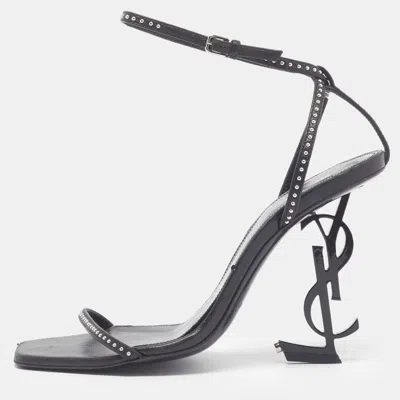 Pre-owned Saint Laurent Opyum Size 36.5 Black Leather Ankle Strap Sandals