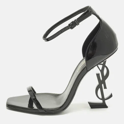 Pre-owned Saint Laurent Opyum Size 36.5 Black Patent Leather Ankle Strap Sandals