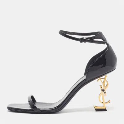 Pre-owned Saint Laurent Opyum Size 38.5 Black Patent Leather Ankle Strap Sandals
