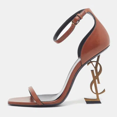 Pre-owned Saint Laurent Opyum Size 38.5 Brown Leather Ankle Strap Sandals