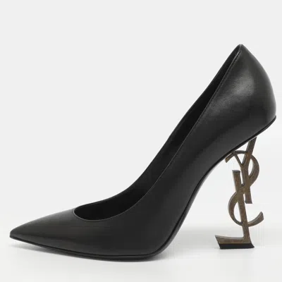 Pre-owned Saint Laurent Opyum Size 39 Black Leather Pointed Toe Pumps