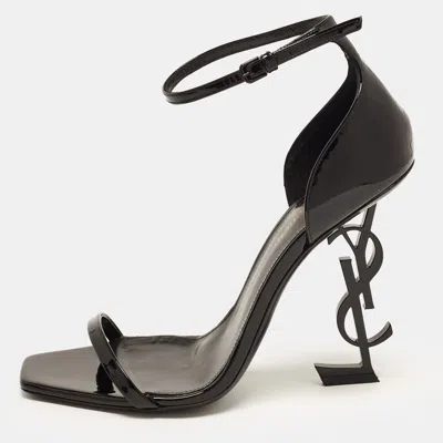 Pre-owned Saint Laurent Opyum Size 39 Black Patent Leather Ankle Strap Sandals