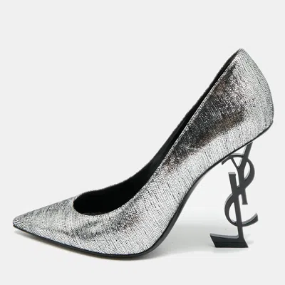 Pre-owned Saint Laurent Opyum Size 39 Silver Texture Suede Pumps