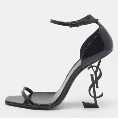 Pre-owned Saint Laurent Opyum Size 40 Black Patent Leather Ankle Strap Sandals