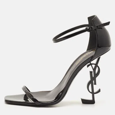 Pre-owned Saint Laurent Opyum Size 41 Black Patent Leather Ankle Strap Sandals