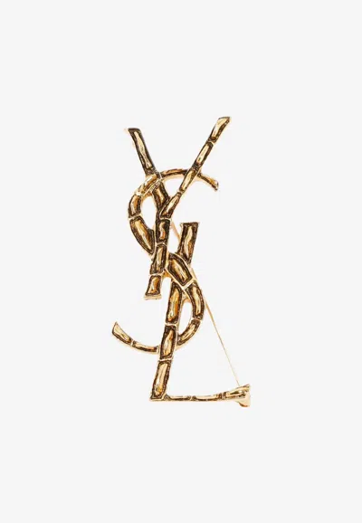 Saint Laurent Opyum Textured Brass Brooch In Gold