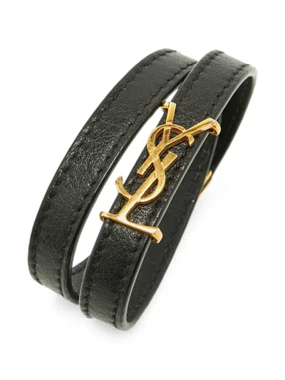Pre-owned Saint Laurent Opyum Wrap Bracelet In Black