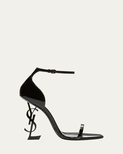 Saint Laurent 11cm Heel Open Toe Patent Leather Sandals In Black