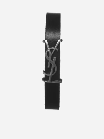 Saint Laurent Opyum Ysl Logo Leather Bracelet