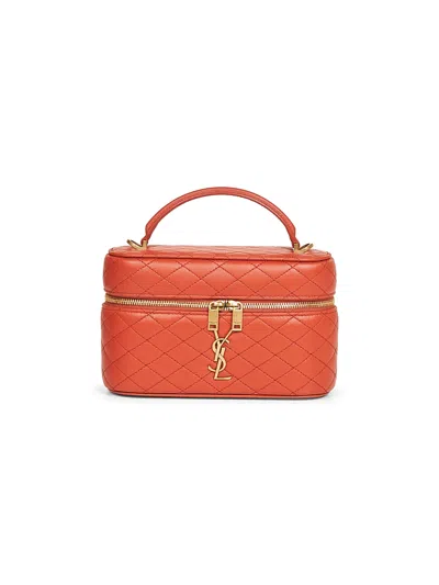 Saint Laurent Orange Gaby Vanity Bag With Shoulder Strap