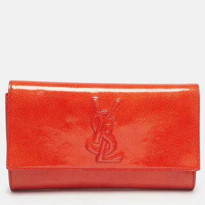 Pre-owned Saint Laurent Orange Patent Leather Belle De Jour Flap Clutch