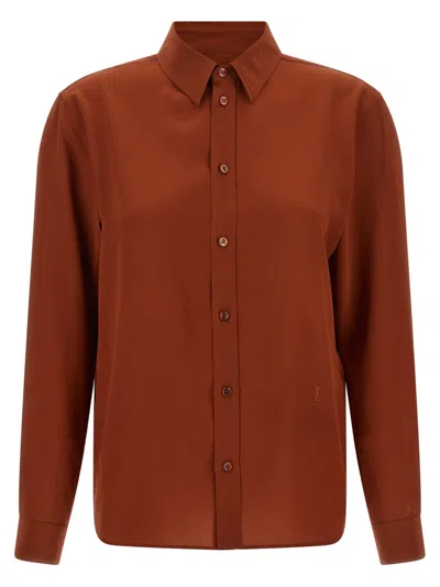 Saint Laurent Orange Regular Embroidered Shirt In Brown