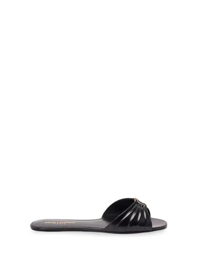 Saint Laurent Babylone Slides In Smooth Leather In Black