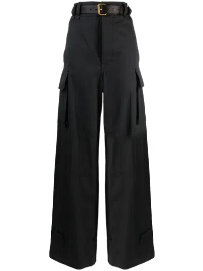 SAINT LAURENT ORGANIC COTTON TWILL WEAVE PRESSED CREASE HIGH-WAISTED PANTS