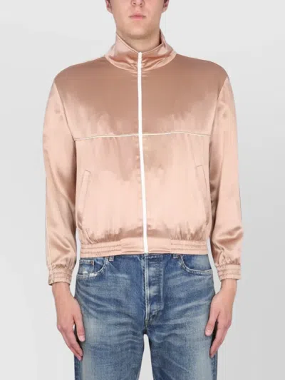 Saint Laurent Organic Silk Satin Jacket Pockets In Nude