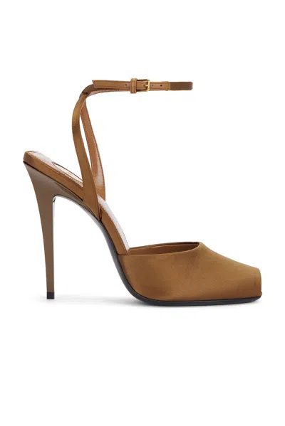 Saint Laurent Orhand Peep Toe Pump In Deep Cognac & Rust Cognac