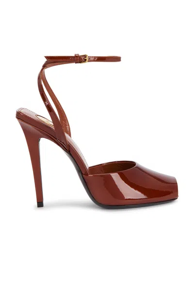 Saint Laurent Orhand Peep Toe Pump In Fluffy Chataigne