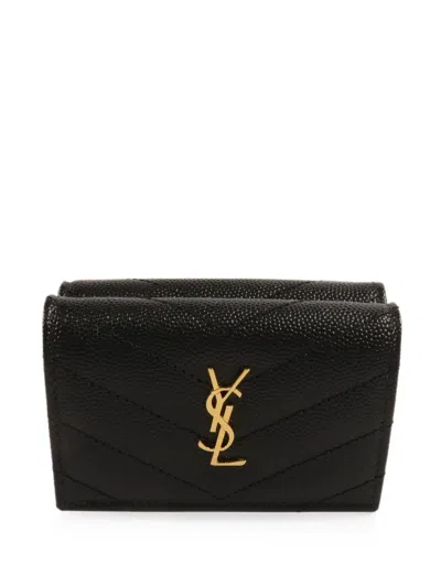 Pre-owned Saint Laurent Origami Cassandre-matelassé Wallet In Black
