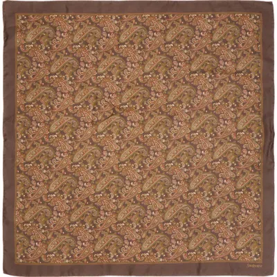 Saint Laurent Ornamental Paisley Silk Twill Square Scarf In Brown
