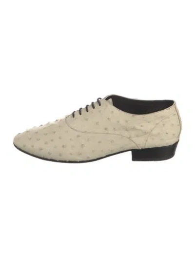 Pre-owned Saint Laurent Ostrich Animal Print Oxfords In White