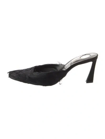 Pre-owned Saint Laurent Ostrich Feather Mules In Black