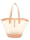 Saint Laurent Medium Vinyl And Vegetable Tanned Leather Tote Bag In Neutral
