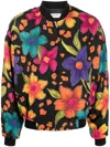 Saint Laurent Embellished Floral-print Crepe Bomber Jacket In Multicolor