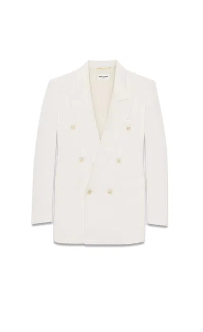 Saint Laurent Exaggerated-shoulder Satin Suit Jacket In White
