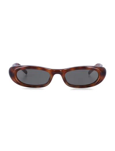 Saint Laurent Oval Acetate Sunglasses In Havana Turtle