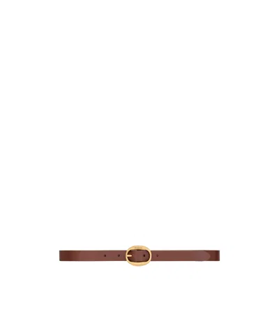 Saint Laurent Oval Buckle Belt In Brown