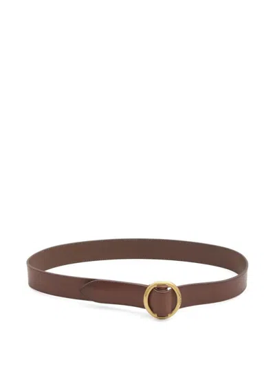 Saint Laurent Oval Buckle Leather Belt Accessories In Brown